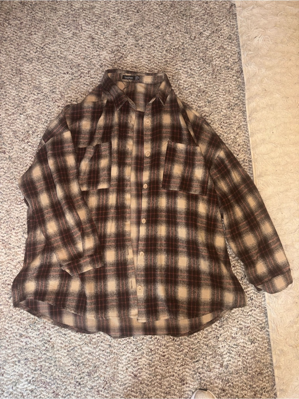 Plaid Button-Up Shirt Jacket - Brown/Cream
